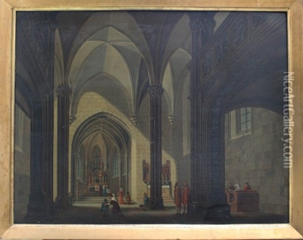 Interrior Of A Cathedral With Prayers And Visitors Oil Painting - Peeter Neeffs the Elder