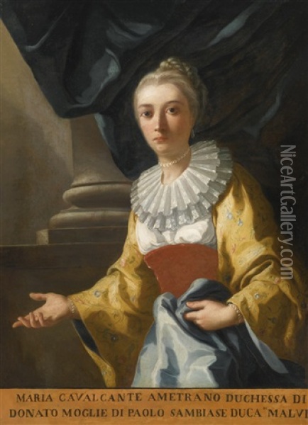 Portrait Of Maria Cavalcanti Ametrano (before 1732-1764), Duchess Of San Donato Oil Painting - Domenico Mondo