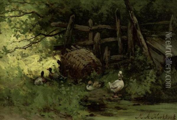 Landscape With Ducks. Oil Painting - Marinus Adrianus Ii Koekkoek