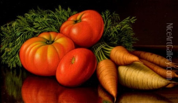 Still Life With Tomatoes And Carrots Oil Painting - Levi Wells Prentice