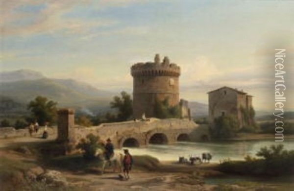 Der Ponte Luciano Und Das Grabmal Der Plautier Bei Tivoli Oil Painting - Franz Knebel