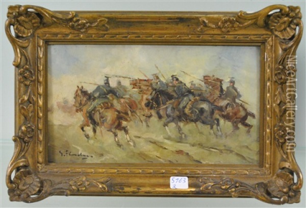 Cavalier A La Charge Oil Painting - Gustave Flasschoen