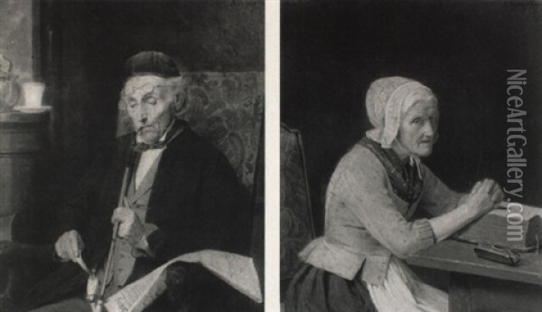 Portraits Of An Elderly Man And An Elderly Lady Oil Painting - August Friedrich Siegert