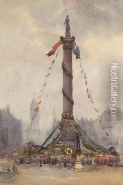 Nelson's Column On Trafalgar Day Oil Painting - Rose Barton