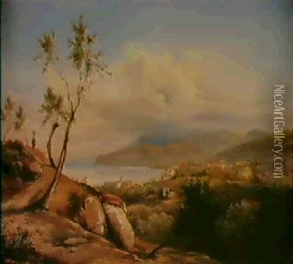 Veduta Costiera; Golfo Oil Painting - Henri-Eugene Pluchart