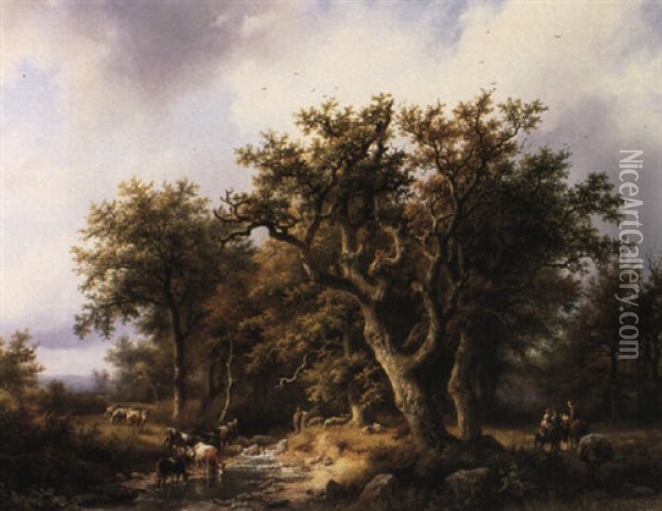 The Watering Hole Oil Painting - Barend Cornelis Koekkoek