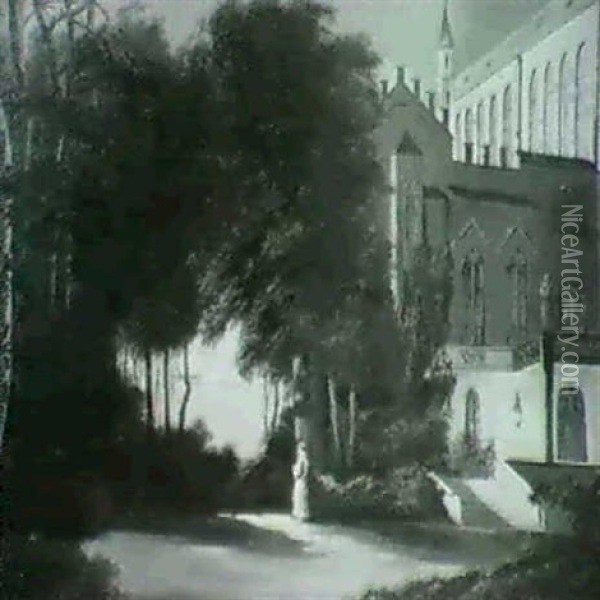 Klosterhof Bei Nacht Oil Painting - Joseph Gerstmeyer