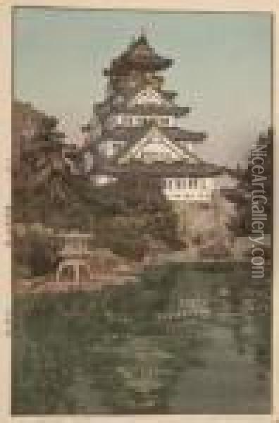 Osaka Castle, Color Woodcut, 
1935, Pencil Signed In Roman Script Hiroshi Yoshida , Jizuri Seal. - 
Oban: 41 X 27.2 Cm Oil Painting - Hiroshi Yoshida