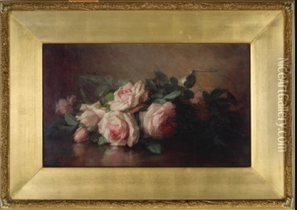 Pink Roses Beside A Glass Bowl Oil Painting - Anna Eliza Hardy