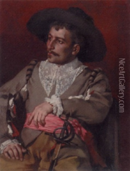 The Pensive Cavalier Oil Painting - Anton Eduard Mueller