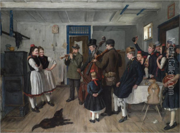 Die Feier (the Celebration) Oil Painting - Johannes Kleinschmidt