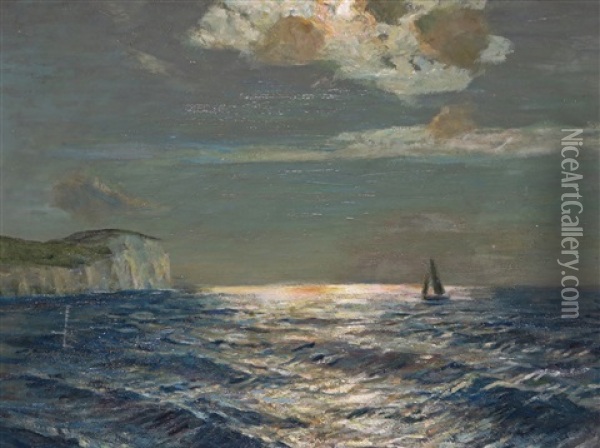Moonlight Off Beachy Head Oil Painting - Julius Olsson