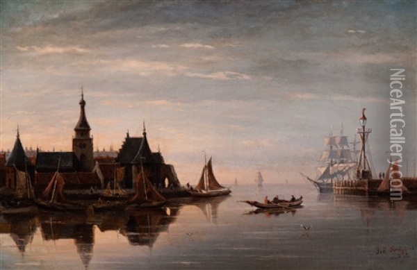 Ships In The Harbour Mouth Oil Painting - Johannes Huygens