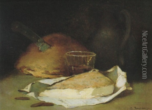 Still Life With Bread And Cheese Oil Painting - Philippe Rousseau