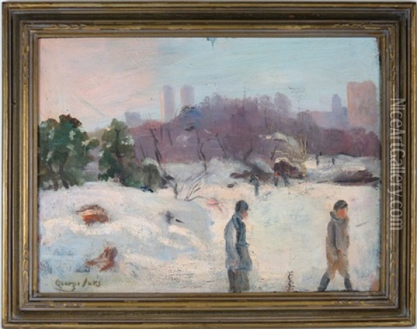 Winter Scene Central Park, Ny With Figures Oil Painting - George Benjamin Luks