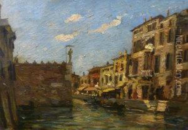 View On A Venetian Canal Oil Painting - Emma Ciardi