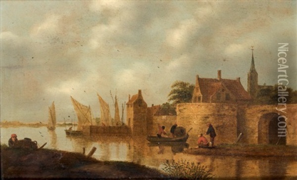 Pecheurs Et Habitants Sur La Rivere Oil Painting - Nicolaes Molenaer