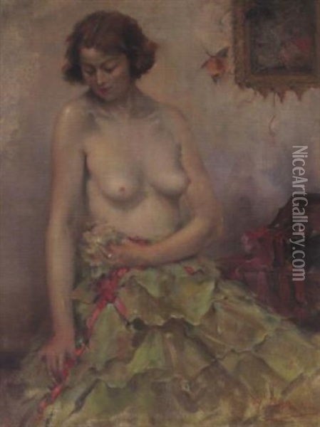 Jeune Femme Nue Passant Sa Robe Oil Painting - Henri Moreau