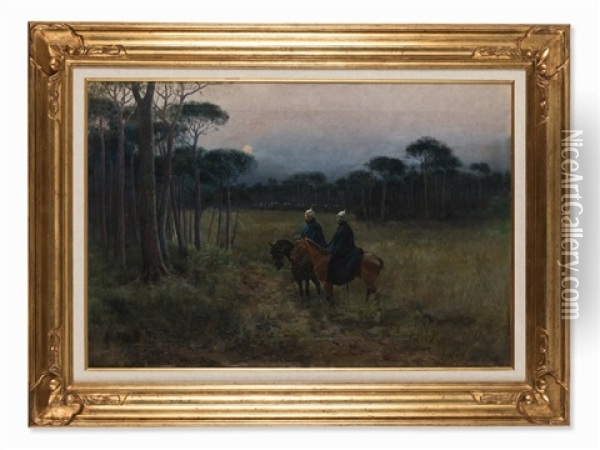 Rider On A Meadow Oil Painting - Josep (Jose) Cusachs y Cusachs