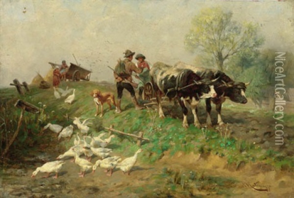 Ducks By A Pond Oil Painting - Antonis Matteo Montemezzo