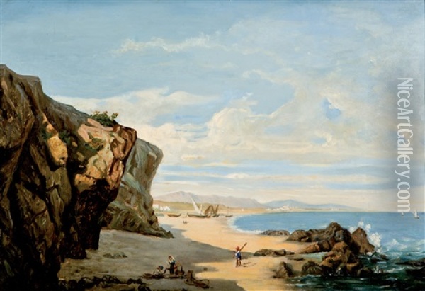 En La Playa (pair) Oil Painting - Leopoldo Ruiz De La Torre