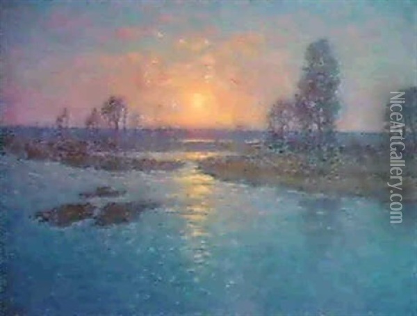 Solnedgang Oil Painting - Per Ekstroem