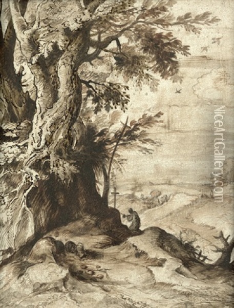 Landschaft Mit Dem Hl. Hieronymus Bei Einem Baum Oil Painting - Paul Bril