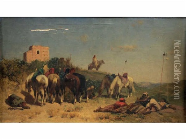 La Halte Des Cavaliers Oil Painting - Alberto Pasini