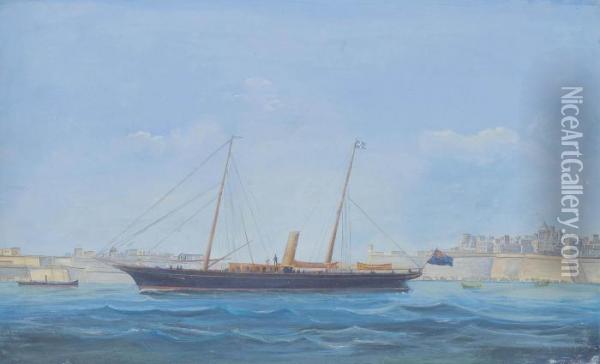 The British Steam Yacht Santa Maria 
 In Grand Harbour, Valetta Oil Painting - Atributed To A. De Simone