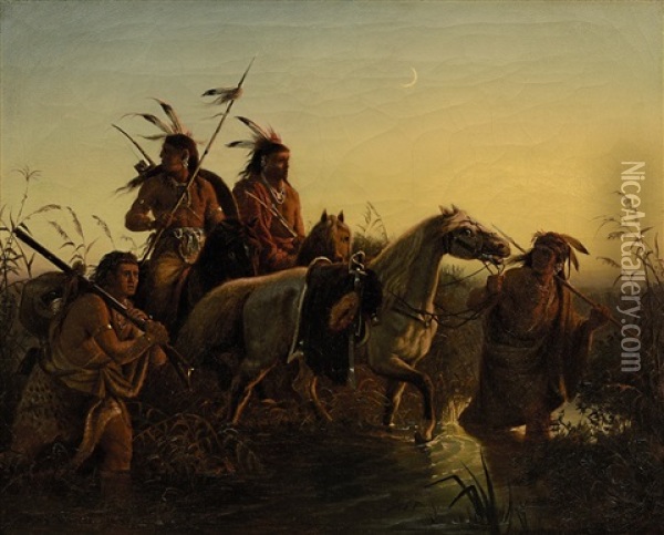 Indianer Mit Pferden Oil Painting - Charles Wimar