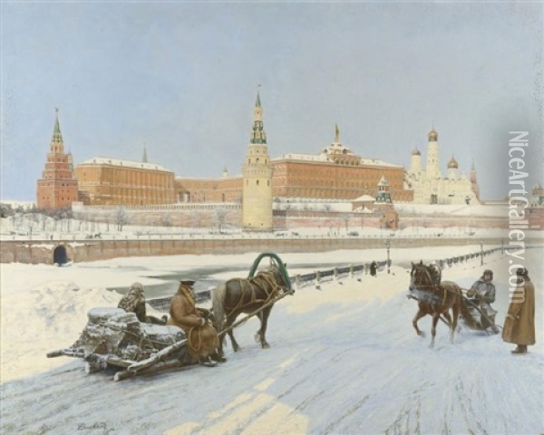 Vue Principale Du Kremlin, Moscou Oil Painting - Paul Louis Bouchard