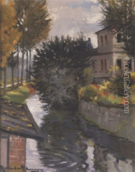 A House By A River In Springtime Oil Painting - Alexandre Altmann