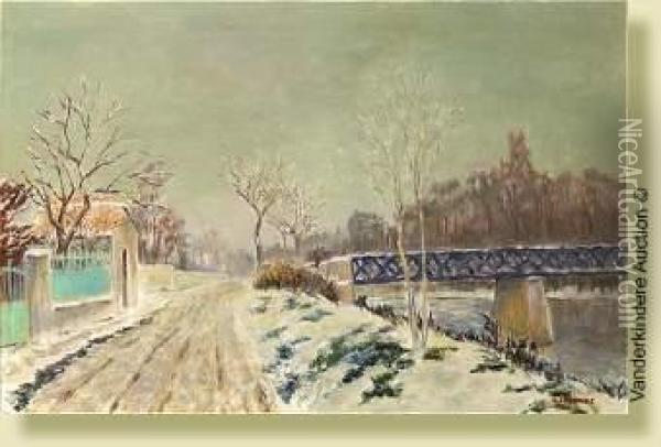 Chemin Enneige Le Long Du Canal Oil Painting - Horace Leblanc