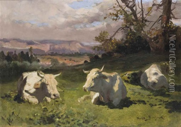 Blonde D'aquitaine Resting Oil Painting - Rosa Bonheur