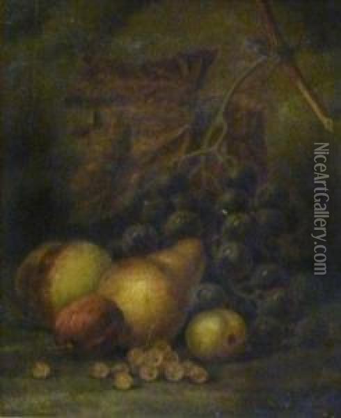 Fruit On A Mossy Bank Oil Painting - Henry George Todd