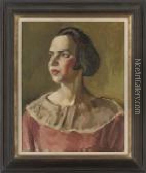 Portrait Of Nerna, The Artist's Sister Oil Painting - Bernard Meninsky