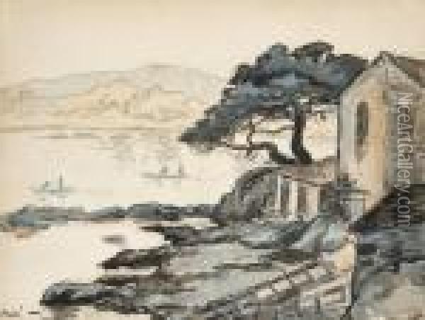 Maison De Pecheurs - Les Pins En Bord De Mer Oil Painting - Jean Peske