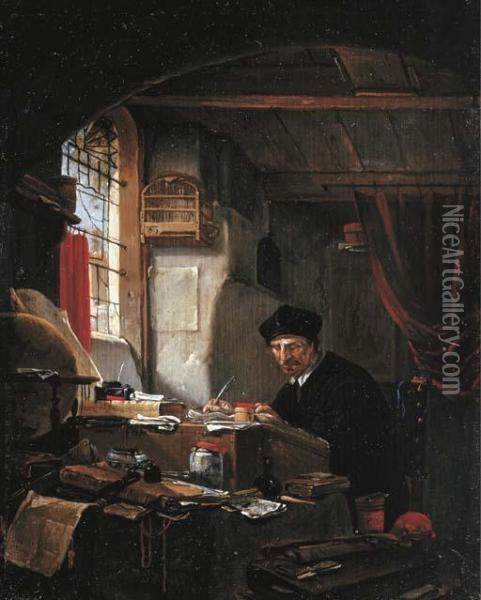 An Alchemist In His Study Oil Painting - Thomas Wyck