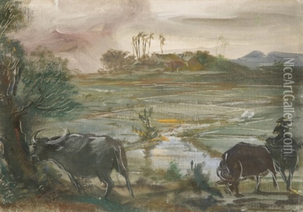 Paddy Fields In Annam, Indochina Oil Painting - Alexander Evgenievich Iacovleff