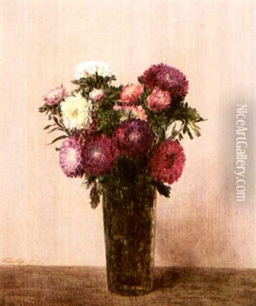 Vase De Fleurs-reine Marguerites Oil Painting - Henri Fantin-Latour