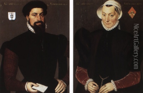 Portraits Of A Gentleman Of Vere (verre?) And Of His Wife Oil Painting - Pieter Jansz Pourbus