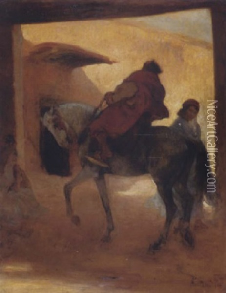Depart Du Cavalier Oil Painting - Louis-Ferdinand Antoni