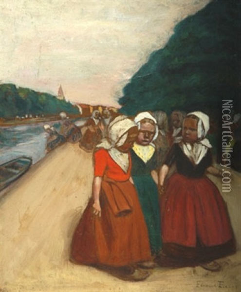 Promenade Des Fillettes Sur Le Halage Oil Painting - Fernand Piet