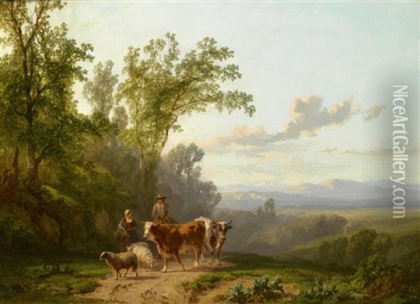 Romantische Landschaft Mit Schaferpaar Oil Painting - Alfred Eduard Agenor de Bylandt