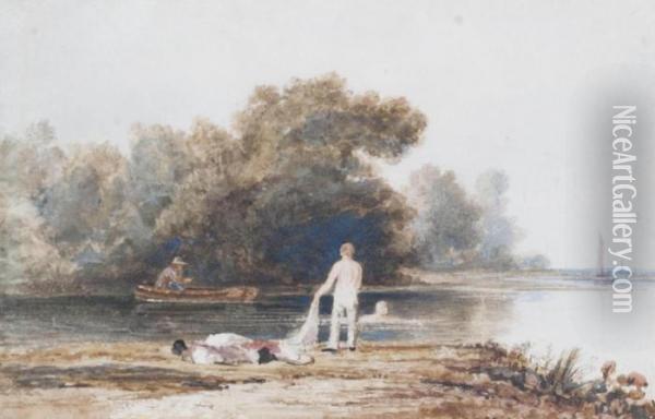 Bathers On The Banks Of The Thames Oil Painting - Thales Fielding