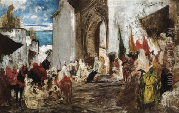 Entree A La Mosquee Du Cheik Du Ouassam A Tetouan Oil Painting - Georges Jules Victor Clairin