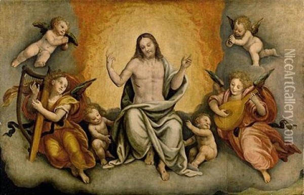 Christ In Glory With Angels And Cherubs Oil Painting - Bernardino Lanino