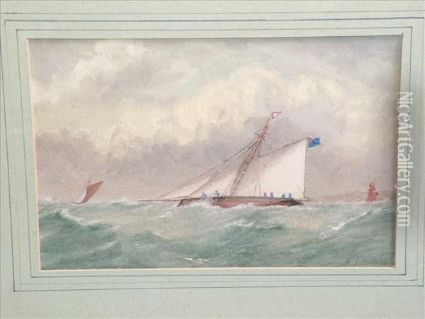 A Yacht Atsea Oil Painting - Richard Julius Biddle