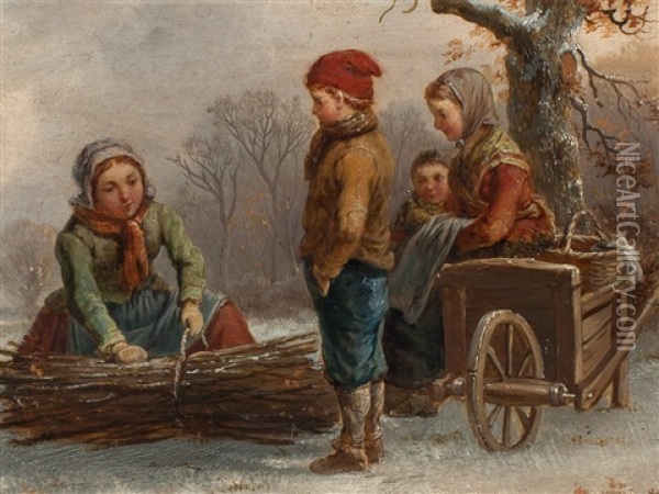 Wood Collecting Children Oil Painting - Mari ten Kate