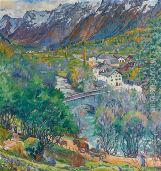 Paesaggio Di Bregaglia (novembre). Bergellerlandschaft Oil Painting - Giovanni Giacometti